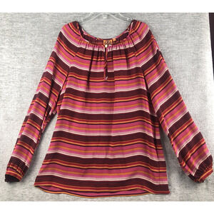Tory Burch Off The Shoulder Multicolor Striped Long Sleeve Silk Blouse Women 6